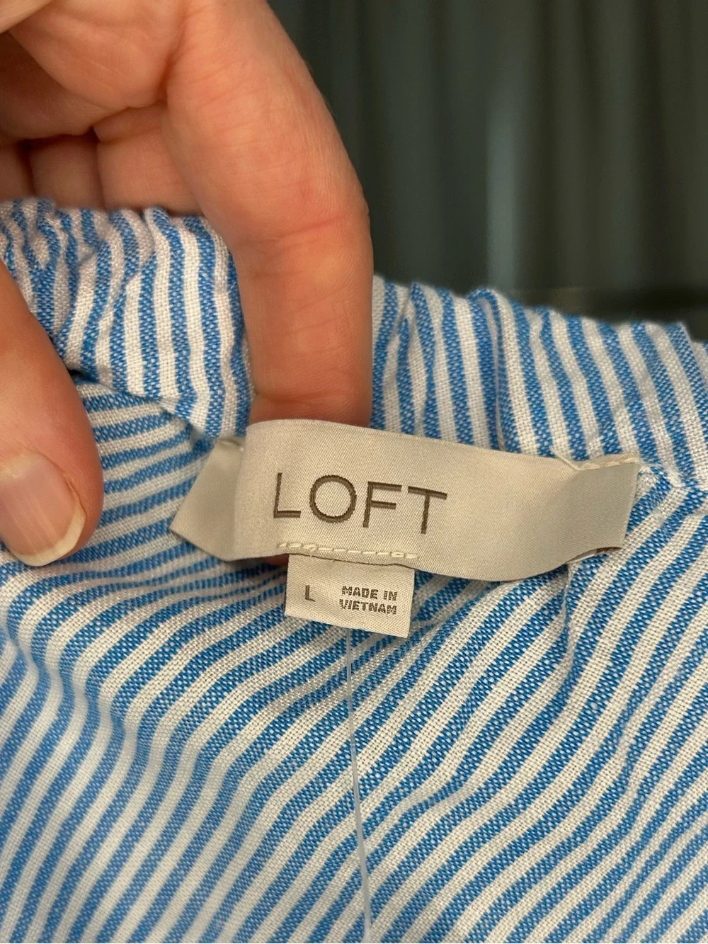 🧺LOFT Linen Blend Striped One Shoulder Puff Sleeve Top - Large